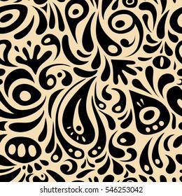 Vector illustration. Vector seamless floral pattern in black and beige colors for design, textile or fabric.