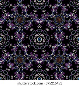 Vector illustration. Vector seamless floral pattern in violet and blue colors for design, textile or fabric.