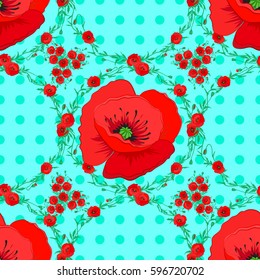 Vector illustration. Seamless floral pattern in cute flowers on a blue background.