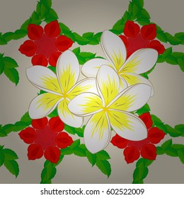 Vector illustration. Seamless floral pattern in cute plumeria flowers on a beige background.