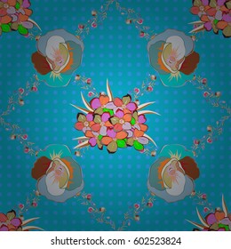 Vector illustration. Seamless floral pattern in green and orange colors with motley flowers.