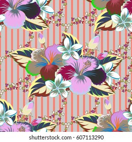 Vector illustration. Seamless Floral Pattern in blue and pink colors.