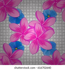 Vector illustration. Seamless floral pattern with stylized plumeria flowers on a white background.