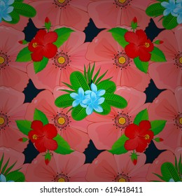 Vector illustration. Seamless floral pattern with stylized flowers on a blue background.