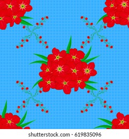 Vector illustration. Seamless floral pattern on a blue background with motley forget-me-not flowers.