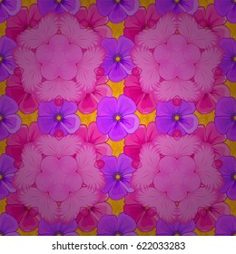 Vector illustration. Seamless floral pattern on a yellow background with motley flowers.