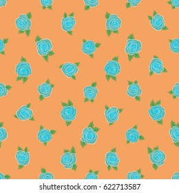 Vector illustration. Seamless floral pattern in cute rose flowers and green leaves on a yellow background.