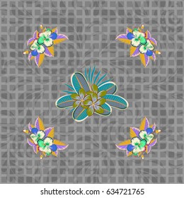 Vector illustration. Seamless floral pattern in blue and green colors with motley flowers.