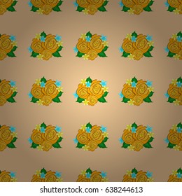 Vector illustration. Seamless floral pattern with stylized rose flowers and green leaves on a beige background.