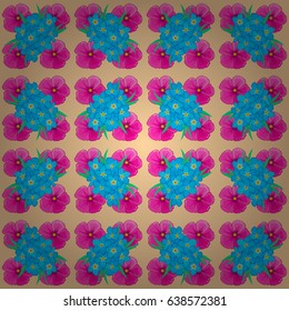Vector illustration. Seamless floral pattern on a beige background with motley forget-me-not flowers.