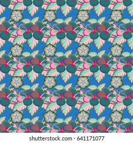 Vector illustration. Seamless Floral Pattern in blue, beige and pink colors.