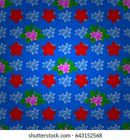 Vector illustration. Seamless floral pattern in cute plumeria flowers on a blue background.