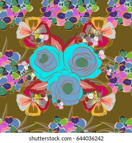 Vector illustration. Seamless Floral Pattern in blue and green colors.