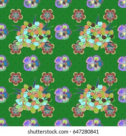 Vector illustration. Seamless floral pattern with stylized flowers in green and blue colors.