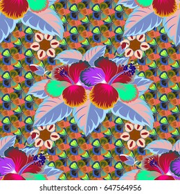 Vector illustration. Seamless floral pattern in cute flowers in green and blue colors.