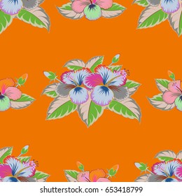 Vector illustration. Seamless floral pattern in yellow and beige colors with motley flowers.