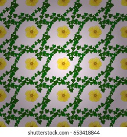 Vector illustration. Seamless floral pattern in cute cosmos flowers on a beige background.