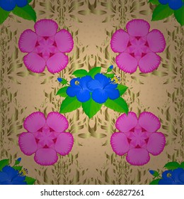 Vector illustration. Seamless floral pattern with stylized hibiscus flowers on a beige background.