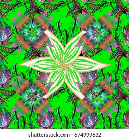 Vector illustration. Vector illustration. Seamless floral pattern with cute doodles flowers. In sketch style background. Collection of hand drawn flowers and plants.