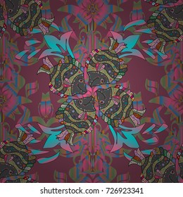 Vector illustration. Seamless floral pattern in folk style with flowers, leaves. Hand drawn.