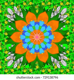 Vector illustration. Seamless floral pattern in folk style with flowers, leaves. Hand drawn.
