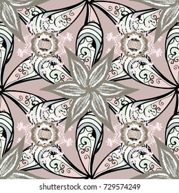 Vector illustration. Seamless floral pattern with cute doodles flowers. Vector illustration. In sketch style neutral, gray and black colors. Collection of hand drawn flowers and plants.