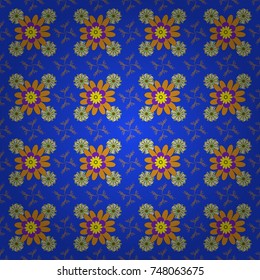 Vector illustration. Seamless floral pattern with wonderful flowers in violet, blue and orange tones.