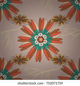 Vector illustration. Seamless floral pattern with wonderful flowers in orange, red and beige tones.