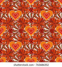 Vector illustration. Seamless floral pattern with wonderful flowers in white, orange and brown tones.