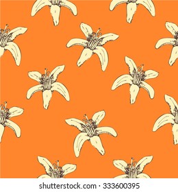 Vector illustration with seamless flower background. Sketch elements for decoration and create your design. Flowers pattern on orange background.
