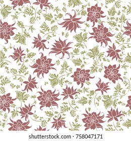 Vector illustration of seamless flower pattern. Abstract pastel flowers and leafs on white background.