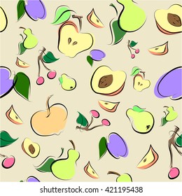 Vector illustration of the seamless fruit background.