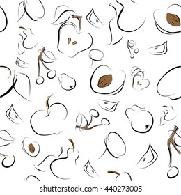 Vector illustration of the seamless fruit background on the notebook paper.