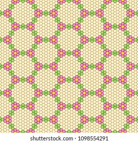 Vector Illustration of a Seamless Geometric Background of a Tiled Flooring with Hexagonal elements like floral pattern