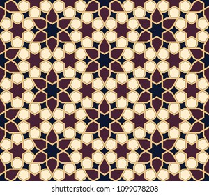 Vector illustration of a Seamless Geometric Islamic Background with deep colors