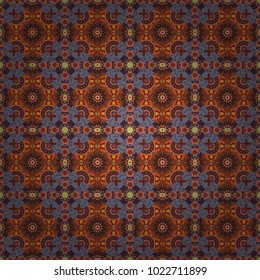 Vector illustration. Seamless geometric pattern with mandalas. Stylish ornamental wallpaper in brown, gray and red colors.