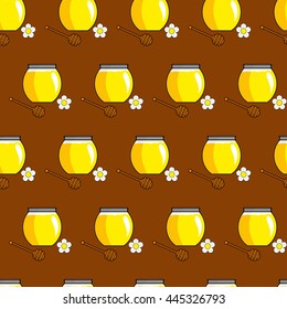 Vector illustration of seamless geometric pattern with jar of honey