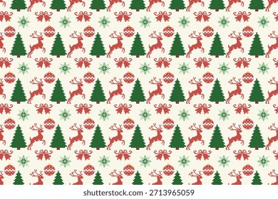 Ilustración vectorial de Formas geométricas sin costuras y patrones decorativos étnicos. Patrón sin costuras de píxeles. Navidades pixel art sin patrón.