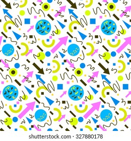 vector illustration of Seamless geometric vintage pattern in retro 80s style, memphis. Ideal for fabric design, paper print and website backdrop. EPS10 
