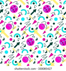 vector illustration of Seamless geometric vintage pattern in retro 80s style, memphis. Ideal for fabric design, paper print and website backdrop. EPS10 