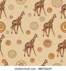 Vector illustration of a seamless giraffe. Africa.