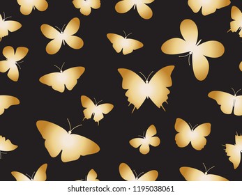 Vector illustration seamless gold butterflies pattern background
