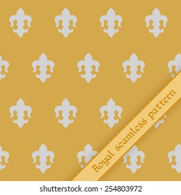 Vector illustration:   seamless golden background with silver fleur de lys and golden  band  with inscription