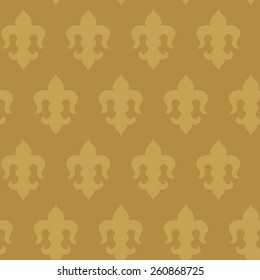 Vector illustration:   seamless golden background with  golden fleur de lys shapes in checkerboard pattern