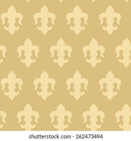 Vector illustration:   seamless golden background with  golden fleur de lys shapes in checkerboard pattern