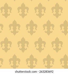 Vector illustration:   seamless golden background with  golden fleur de lys shapes in checkerboard pattern