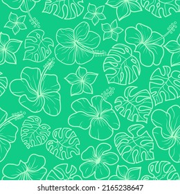 ilustración vectorial para fondo verde sin soldadura con estilo de dibujo de flor y hoja en línea
