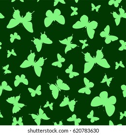 Vector illustration seamless green background with abstract butterfly for print on textile or paper
