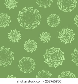 Vector illustration: seamless green ethnic background with solar vortexes