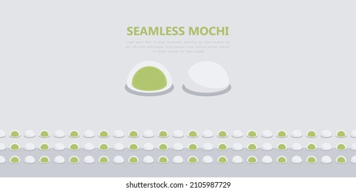 Vector illustration of seamless green tea mochi ice cream with clear background in cartoon flat style.